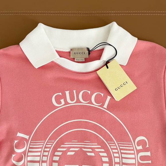 New! Gucci Logo Print Polo Dress Felted Cotton Jersey. - Picture 6 of 10